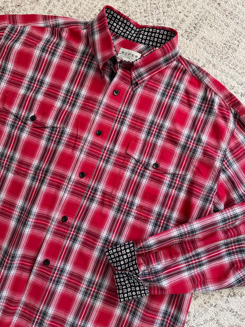 Roper Plaid Western Long Sleeve Shirt Red Plaid Sz L